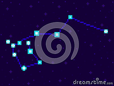 Carina constellation in pixel art style. 8-bit stars in the night sky in retro video game style. Cluster of stars and galaxies. Vector Illustration