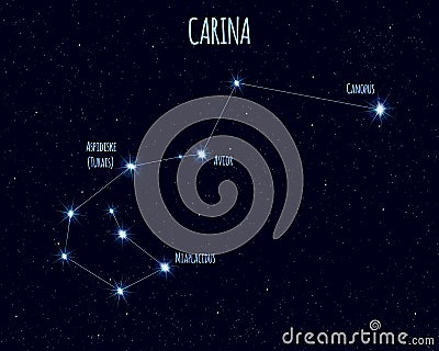 Carina constellation, vector illustration with the names of basic stars Cartoon Illustration