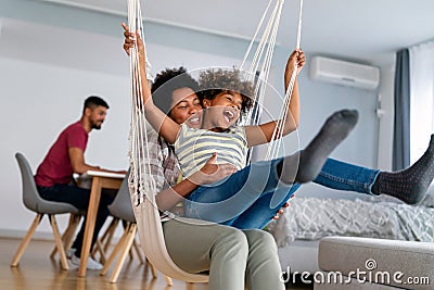 Caring african american mother hugging teenage daughter, enjoy moment of love, motherhood concept Stock Photo