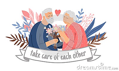 Caring couple of grandparents Vector Illustration