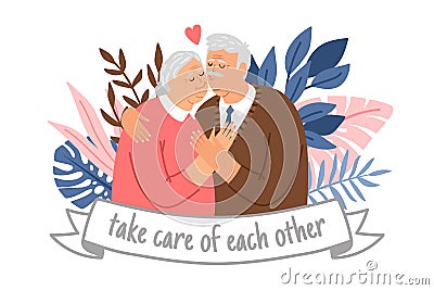 Caring elderly couple Vector Illustration