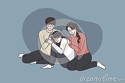 Caring family comfort support sad teen daughter Vector Illustration