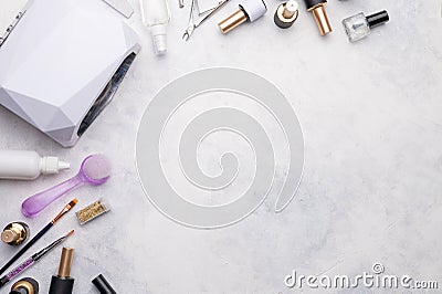 Caring for female nails, manicure, on a white background with care tools, with space for advertising the business of beauty salons Stock Photo