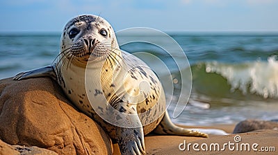 Caring for marine animals: salvation and rehabilitation of seals on the shore Stock Photo