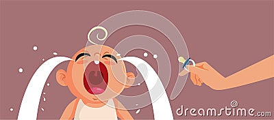 Parent Giving a Pacifier to a Crying Baby Vector Cartoon Illustration Vector Illustration