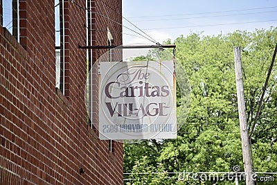 Caritas Village Community Cafe Street Sign, Memphis, TN Editorial Stock Photo