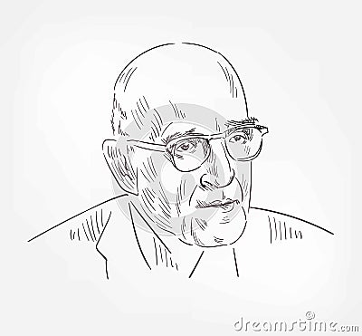 Carl Ransom Rogers American psychologyst theorist vector sketch portrait isolated Editorial Stock Photo