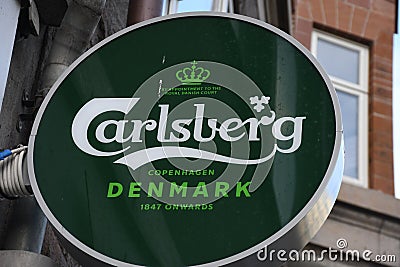 Carlsberg beer Denmark logo in Copenhagen Denmark Editorial Stock Photo