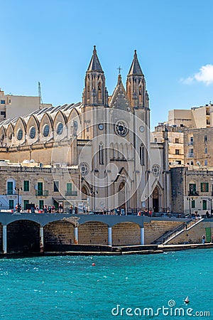 Carmelite church at Balluta Bay, Malta Editorial Stock Photo