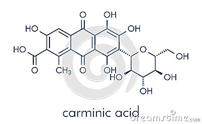 Carminic acid pigment molecule. Occurs naturally in cochineal scale insect. Skeletal formula. Vector Illustration