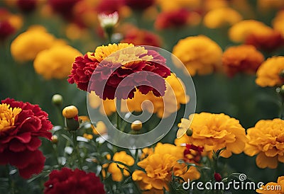 carnation garden Marigold red yellow flowers flowers The Stock Photo