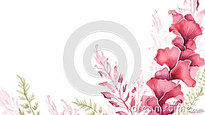 Carnation Watercolour Fern Page Frame With Snapdragon On White Background Stock Photo