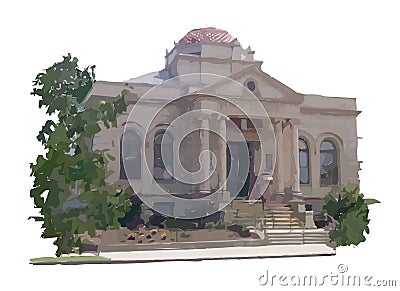 Carnegie Library building drawing vector illustration clip art Cartoon Illustration