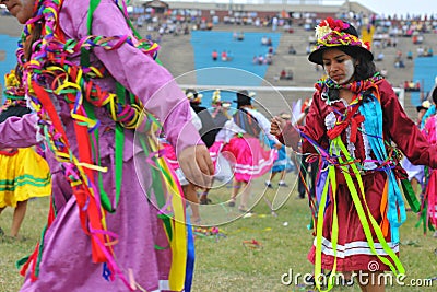 Carnival of Ayacucho. Women and men sing and dance for three days in the parade show in peru Editorial Stock Photo