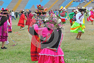 Carnival of Ayacucho. Women and men sing and dance for three days in the parade show in peru Editorial Stock Photo