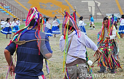 Carnival of Ayacucho. Women and men sing and dance for three days in the parade show in peru Editorial Stock Photo