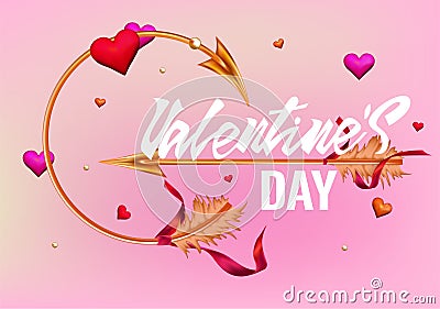 Valentine`s day background with arrows and hearts. Vector Illustration