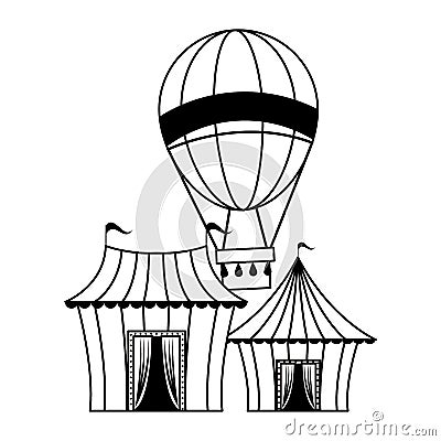 Carnival circus festival cartoons in black and white Vector Illustration