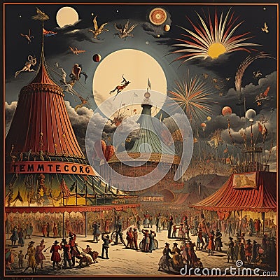 Carnival of Curiosities: A kaleidoscope of unique performers and oddities Cartoon Illustration
