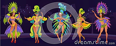 Carnival design concept with dancing women.Festive background for carnaval event in Brazil. Festive poster with carnival dancers Vector Illustration