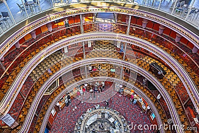 Carnival Elation Atrium, Grand Foyer, Looking Down To Main Deck, Daytime Editorial Stock Photo