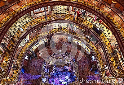 Carnival Elation Atrium, Grand Foyer, Looking Down To Main Deck, Night Time Editorial Stock Photo