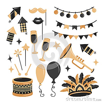 Carnival festive element collection in flat style on white background Vector Illustration