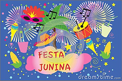 Carnival festive posters vector bann masquerade symbols, Festival abstract colorful background. Brazilian carnival, Ve Stock Photo