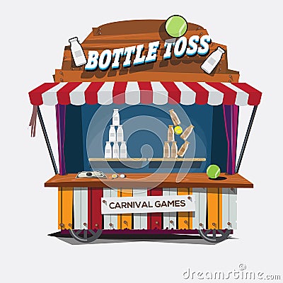 Carnival game. Milk Bottle Toss - Cartoon Illustration