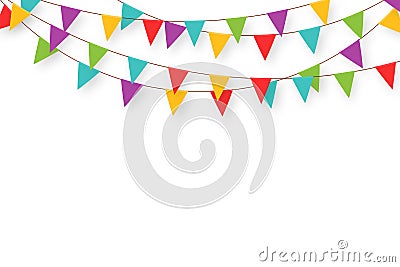 Carnival garland with flags. Decorative colorful party pennants for birthday celebration, festival and fair decoration Vector Illustration