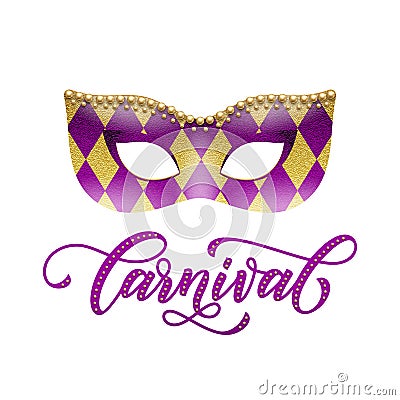Carnival golden mask glitter harlequin pattern Mardi Gras masquerade Vector Illustration