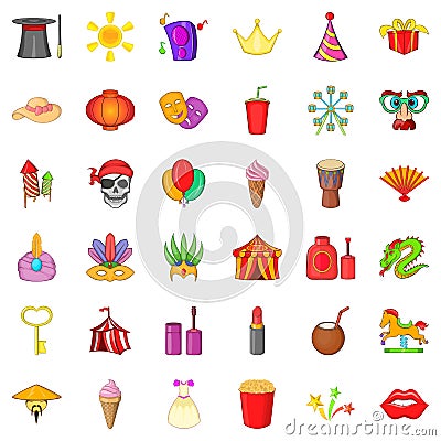 Carnival headdress icons set, cartoon style Vector Illustration