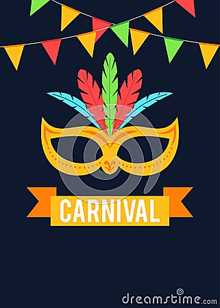 Carnival mask with buntings flyer design Vector Illustration