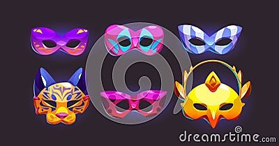 Carnival masks for masquerade or costume party. Cartoon Illustration