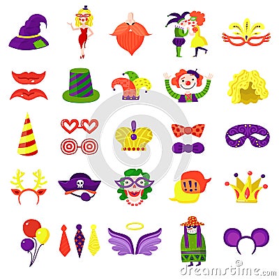 Carnival Masquerade Big Colorful Set Vector Illustration