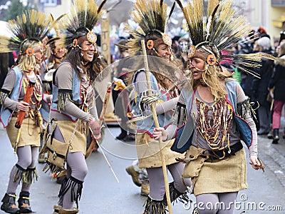 Carnival parade in Bavaria with colorful costums Editorial Stock Photo