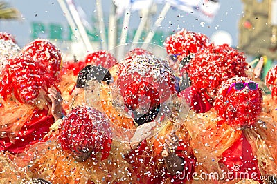 Carnival parade wagon detail people having fun Stock Photo