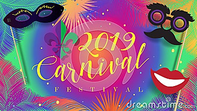 Carnival Party Festive poster Mardi Gras, Brazilian Festival sign template vector Vector Illustration