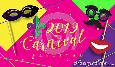 Carnival Party Festive poster Mardi Gras, Brazilian Festival sign template vector Vector Illustration