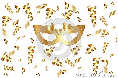 Carnival Party, Luxury Golden Carnival Mask, Masquerade, Mardi Gras. Carnival gold streamers design, Night Party Poster, Dance Vector Illustration