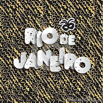 Carnival in Rio de Janeiro on gold seamless pattern Vector Illustration