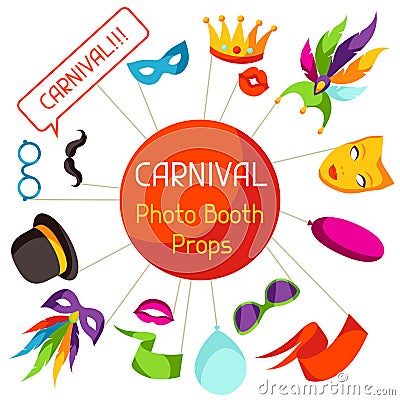 Carnival photo booth props. Accessories for festival and party Vector Illustration