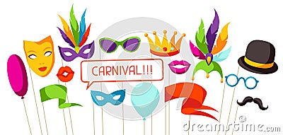 Carnival photo booth props. Accessories for festival and party Vector Illustration