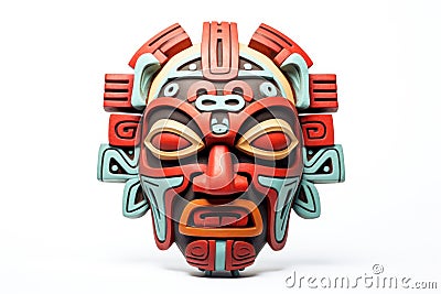 Carnival red mask for festival. Aztec traditional, ceremonial mask on white background. Warrior mask. Tribal totem Stock Photo