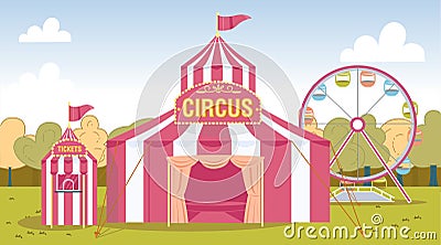 Carnival Circus Ticket Box Tent in Amusement Park Vector Illustration