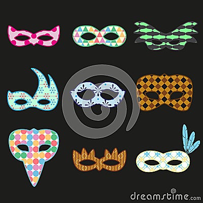 Carnival rio colorful pattern masks design icons set eps10 Vector Illustration