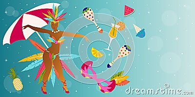 Carnival in Rio de Janeiro with samba dancer Vector Illustration