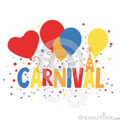 Carnival Sign with Balloons, Mask and Confetti, Illustration Vector Illustration