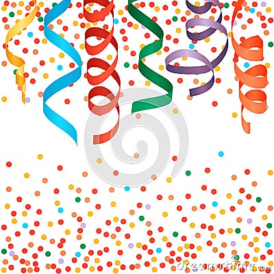 Carnival streamers and confetti background. Vector Illustration