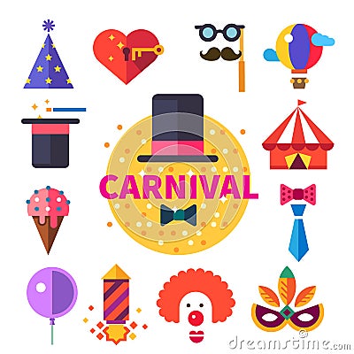 Carnival tricks, sweets and smiles. Vector Illustration